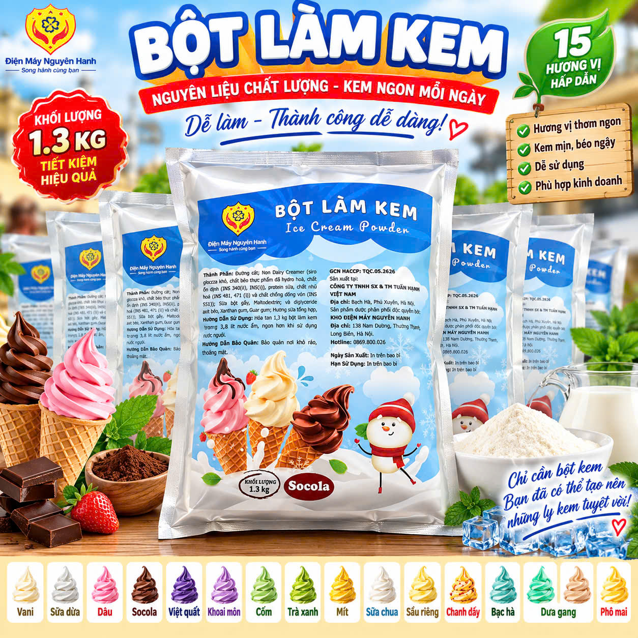 Bột Làm Kem Tươi Dẻo Nguyên Hanh Hảo Hạng