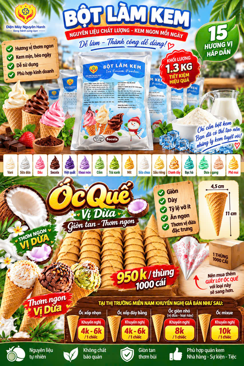 🍦 BỘT LÀM KEM NGUYÊN HANH & ỐC QUẾ VỊ DỪA
