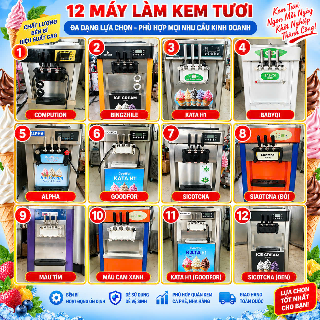 🍦🔥 KHUYẾN MẠI ĐẶC BIỆT – MÁY LÀM KEM TƯƠI ĐÃ QUA SỬ DỤNG 💥 ĐỒNG GIÁ CHỈ 10 TRIỆU/MÁY – BẢO HÀNH 6 THÁNG (1 ĐỔI 1 TRONG THÁNG ĐẦU)
