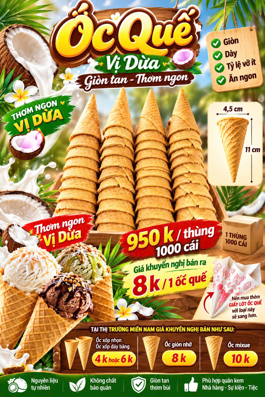 🥥 ỐC QUẾ VỊ DỪA – THƠM NGON, GIÒN DÀY, TỶ LỆ VỠ ÍT CÓ VAT